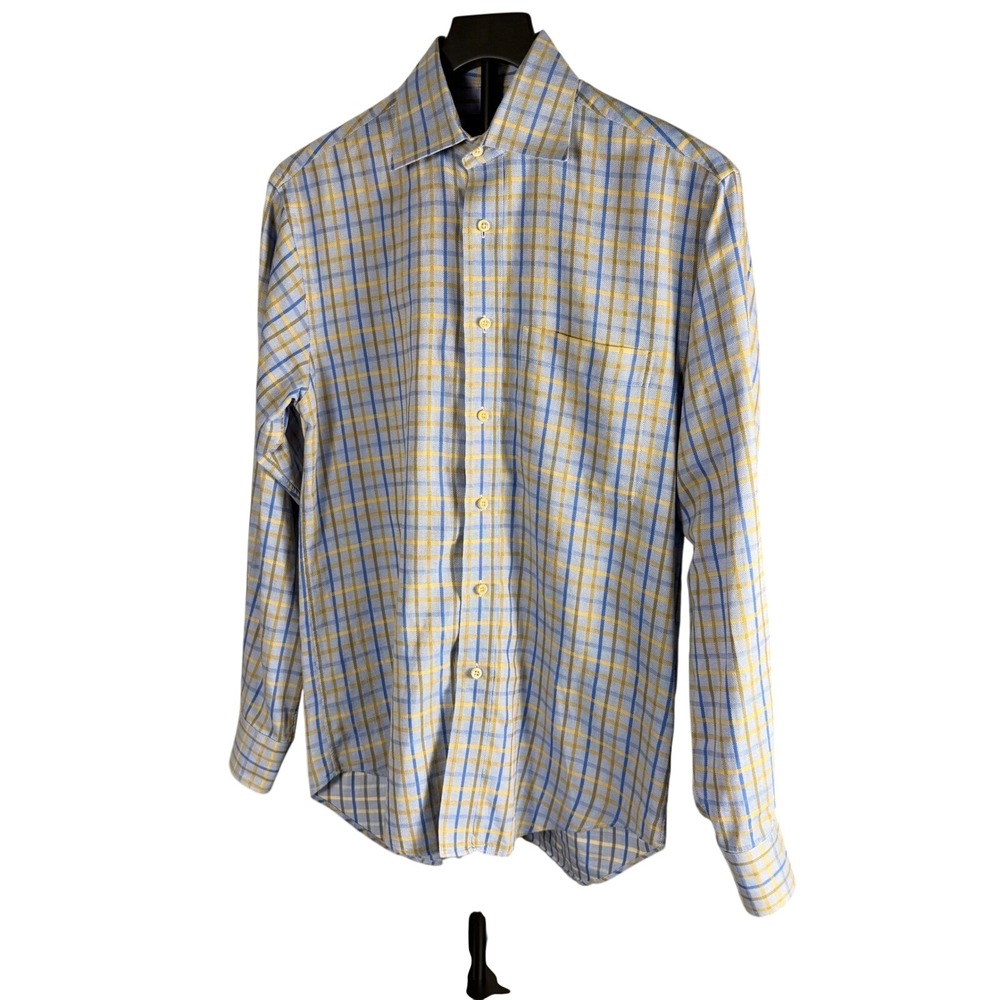 Scott Barber Mens Small‎ Blue Yellow Plaid Cotton Long Sleeve Button Down Shirt
